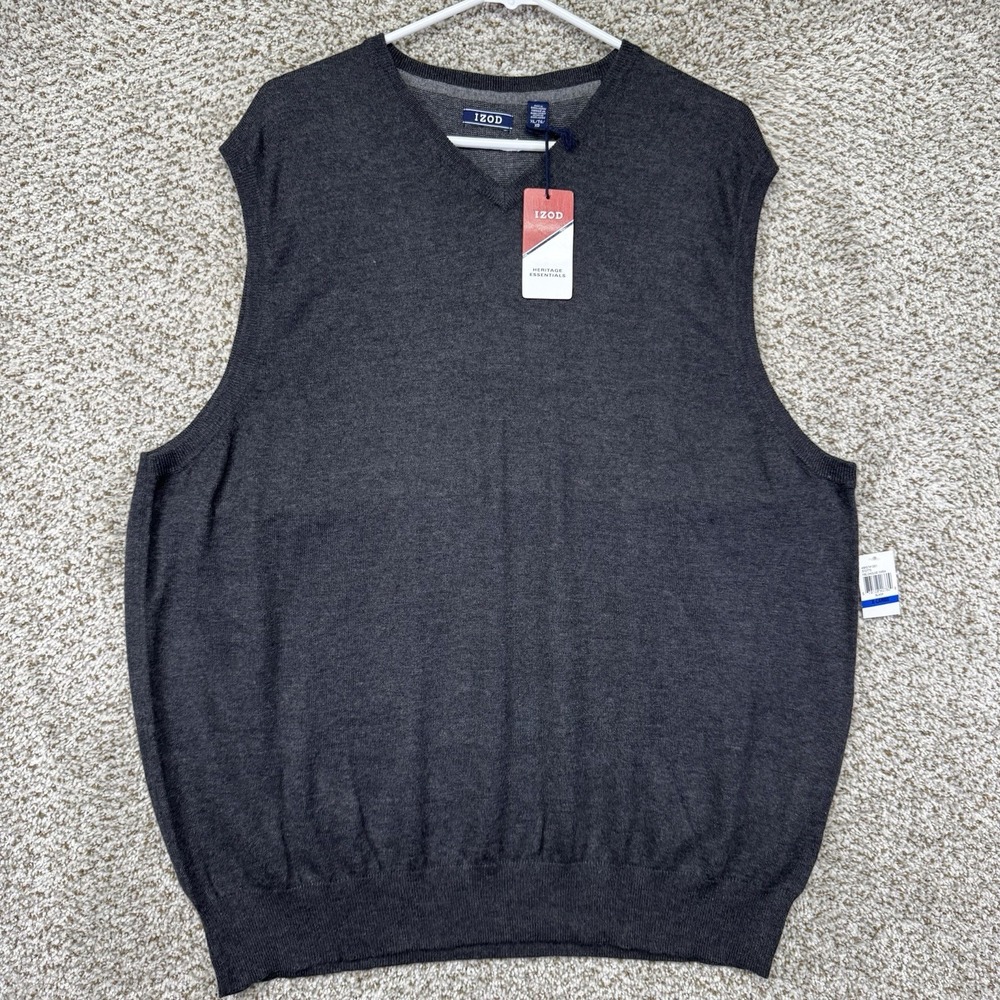 NEW Izod Field House Sweater Vest Mens Size XL Gray V‎ Neck Pullover Cotton Wool